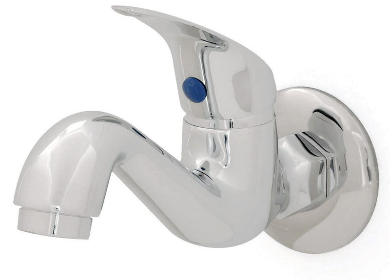Faucet pours cold water from the wall, mixer handle