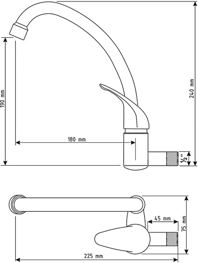 Cold water wall faucet, stick handle - long rotating spout