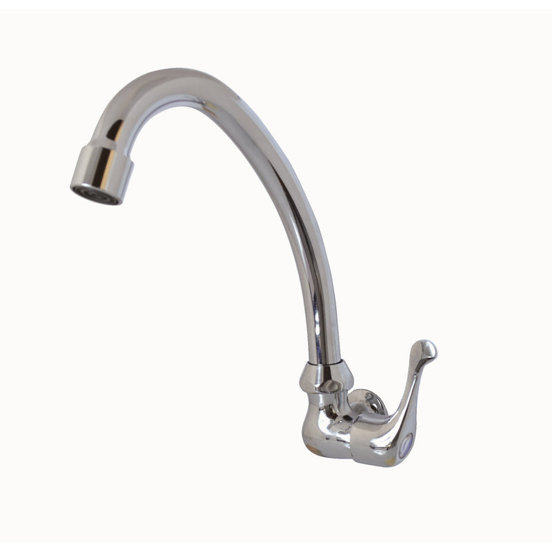 Cold water wall faucet, stick handle - long rotating spout