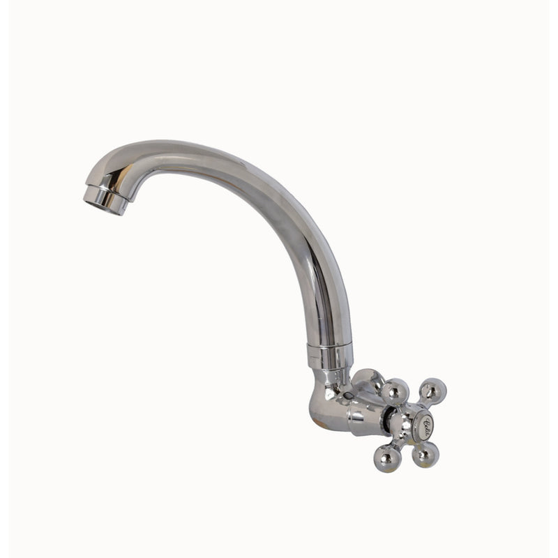 Cold water wall faucet, antique handle - long rotating spout