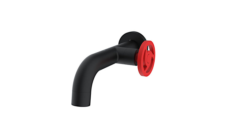 Black cold water wall faucet, red handle, Milan model