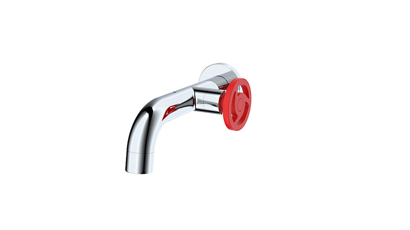 Cold water wall faucet, red handle, Milan model