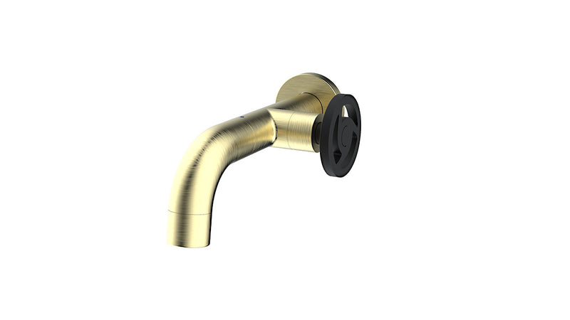 Wall mounted cold water faucet, gold, black handle, Milan model
