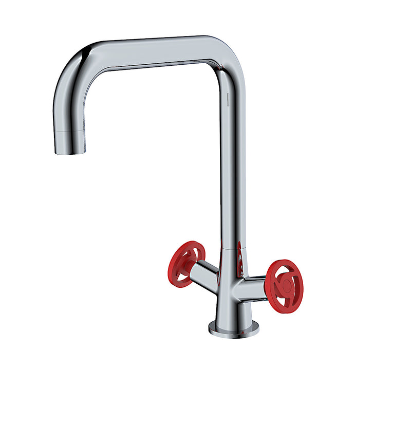 Swan Flower Tall Mixer Tap 2 Red Handles Mint Model