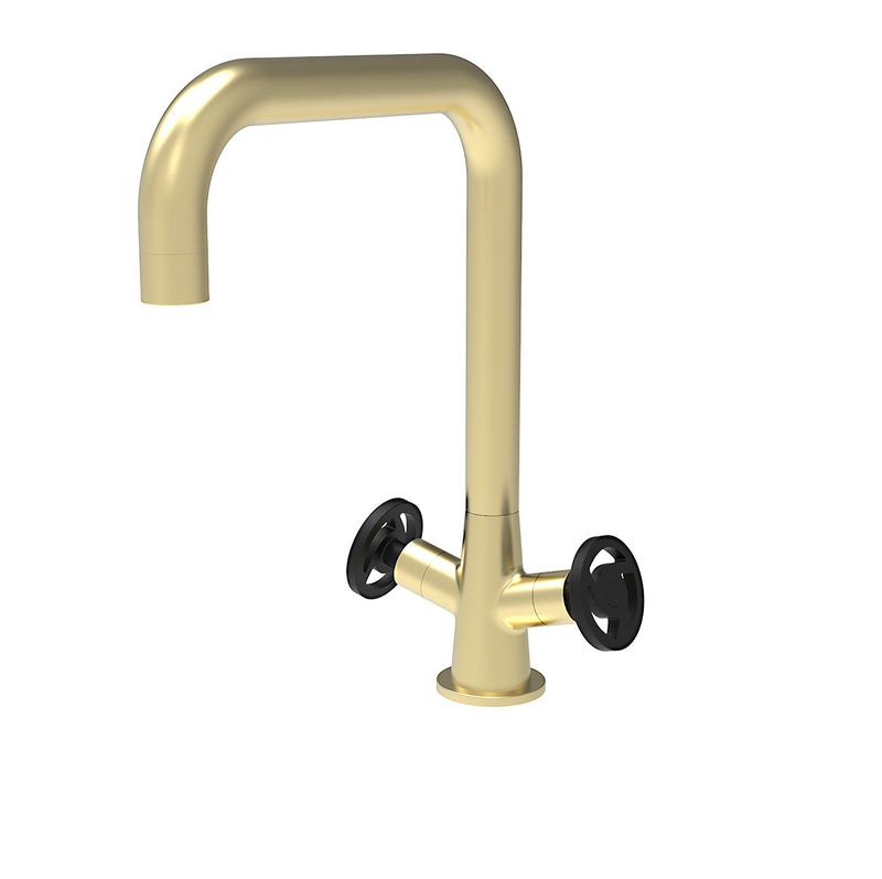 Gold Flower Swan Tall Mixer Tap 2 Black Handles Mint Model