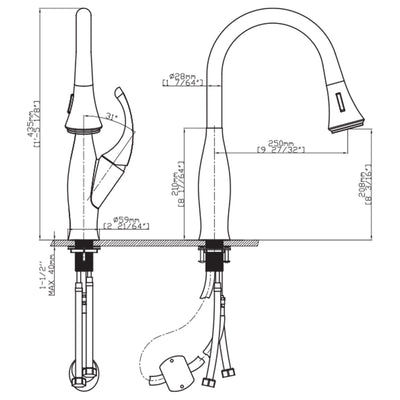 Pull-out flower mixer tap for the kitchen, Satin Wave model