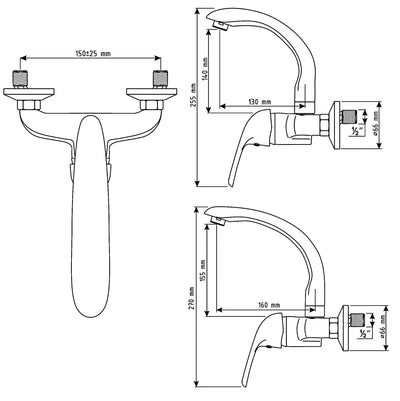 Wall-mounted battery, long top spout