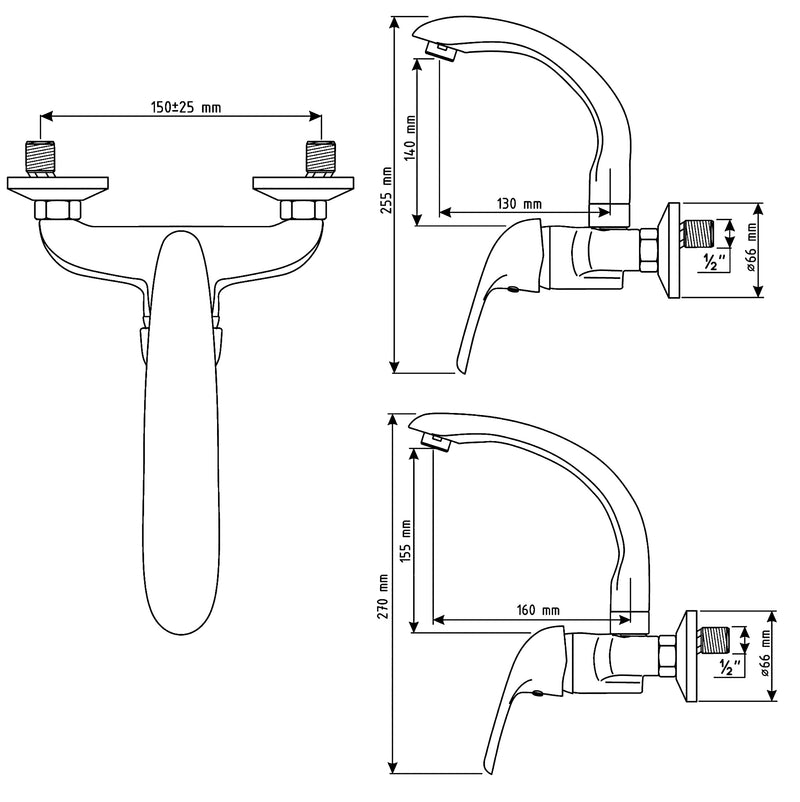 Wall-mounted battery, long top spout