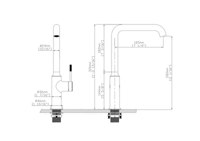 Swan mixer tap with high swivel spout - Clio model - black
