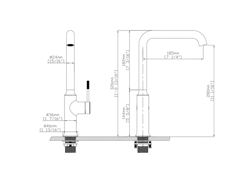 Swan mixer tap with high swivel spout - Clio model - black