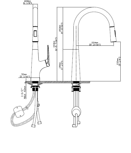 Pull-out kitchen mixer tap - Matte Black Horizon model