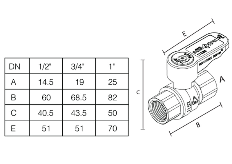 1" ball valve inside/outside - ergonomic handle