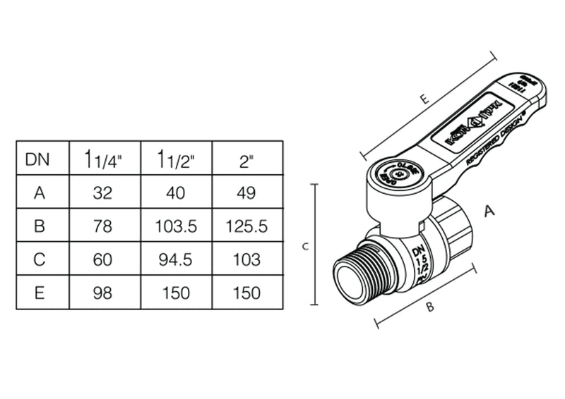 Ball valve "11/4" inside outside - ergonomic handle