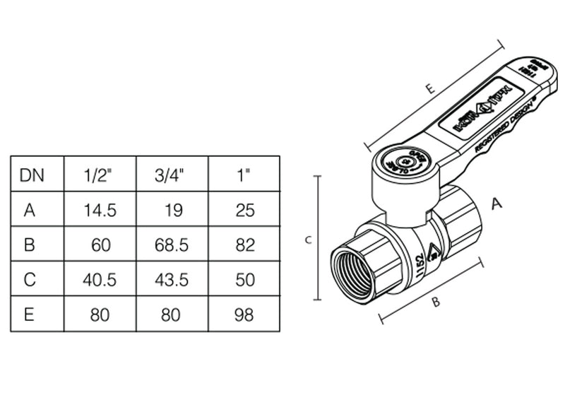 1" Ball Valve, Face to Face - Ergonomic Handle