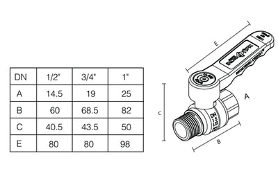 1/2 male ball valve - ergonomic handle - long