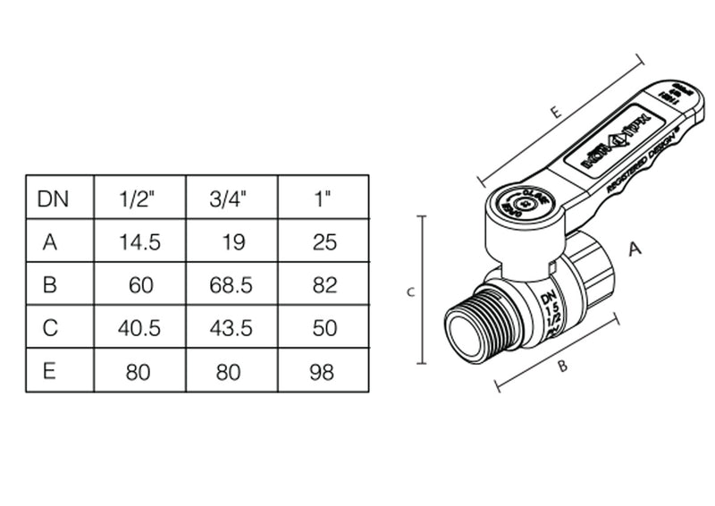 1/2 male ball valve - ergonomic handle - long