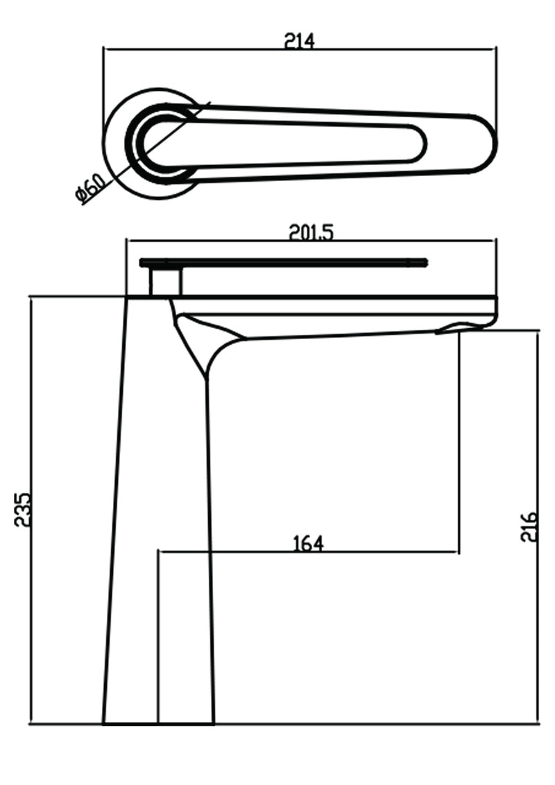 Tall flower mixer tap for a countertop sink, Smart Gold model